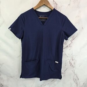 FIGS Top Womens XXS Blue Casma 3 Pocket Navy Short Scrub V Neck 1815